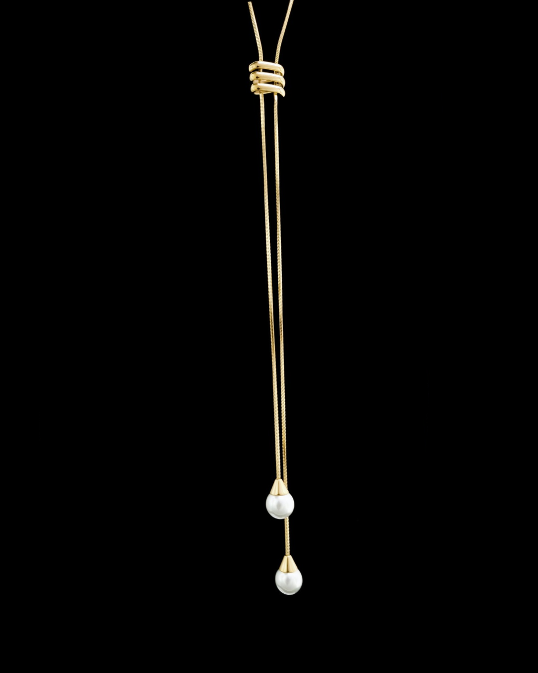 Double Pearl Lariat Bolo Necklace