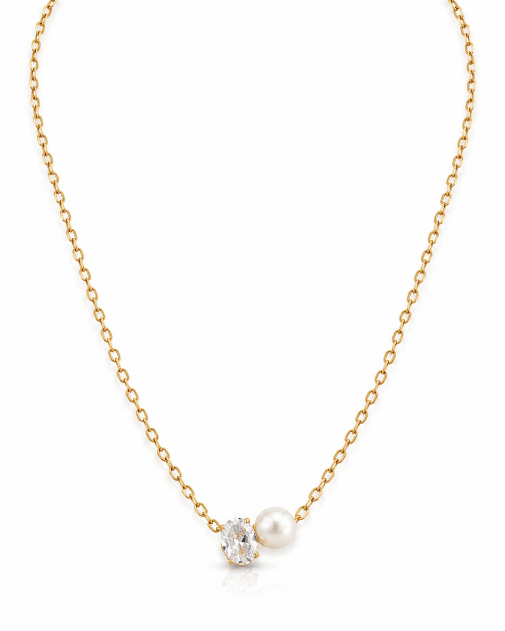 Oval CZ & Pearl Duo Pendant Necklace
