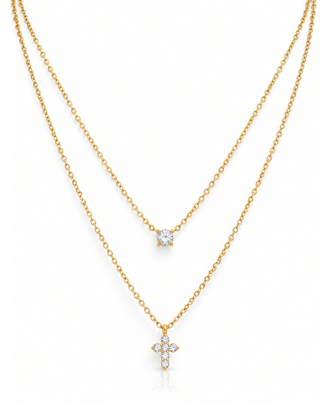 Crystal Cross Double Layer Necklace