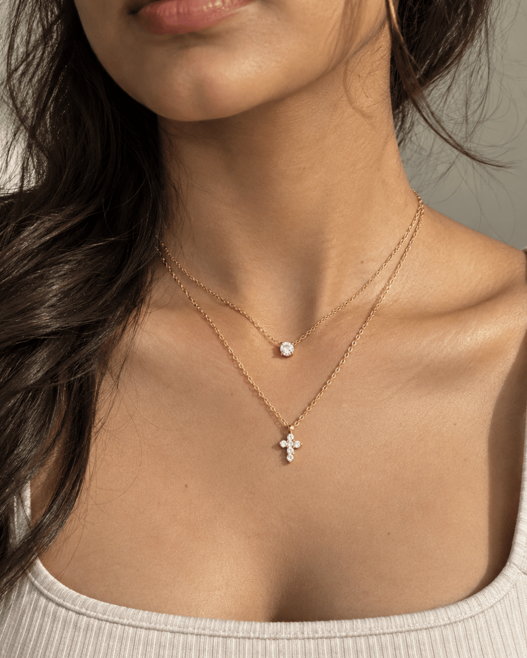 Crystal Cross Double Layer Necklace