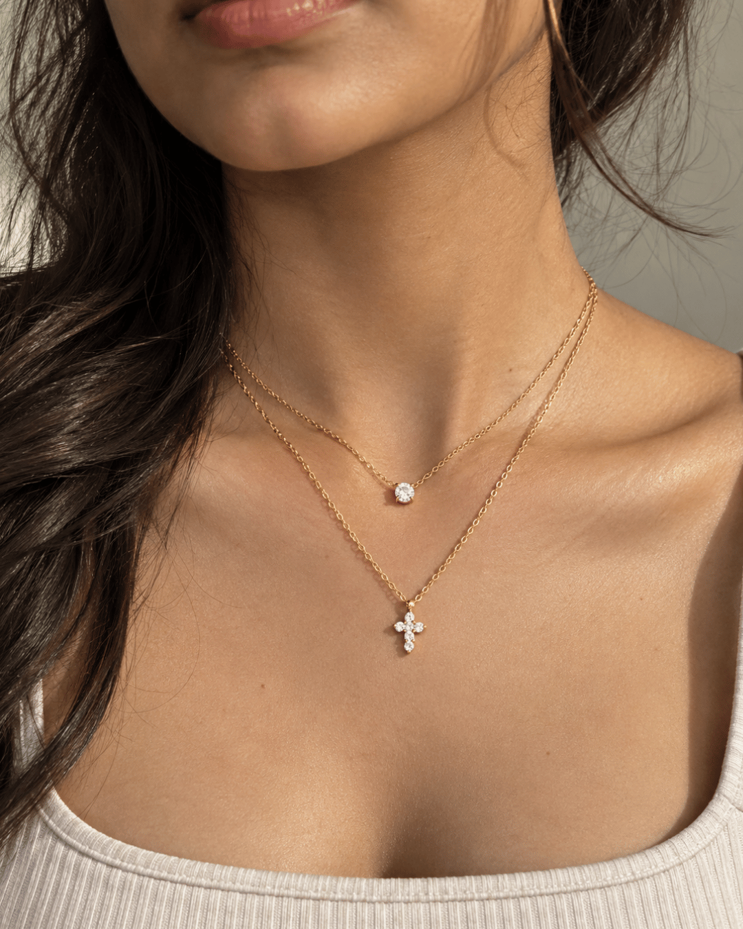 Crystal Cross Double Layer Necklace