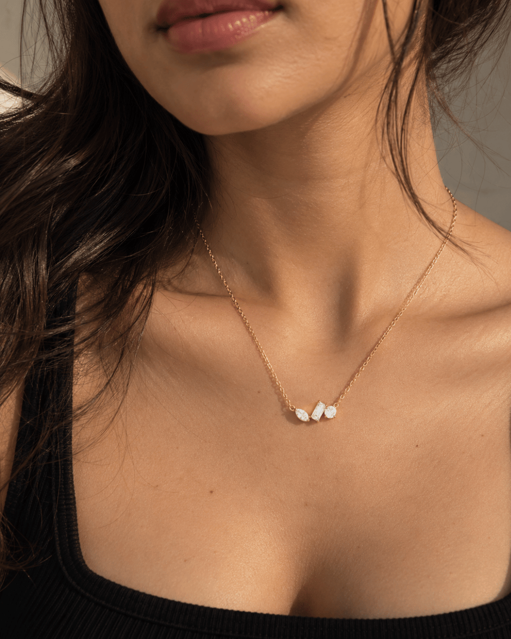 Trio Mixed-Cut CZ Pendant Necklace