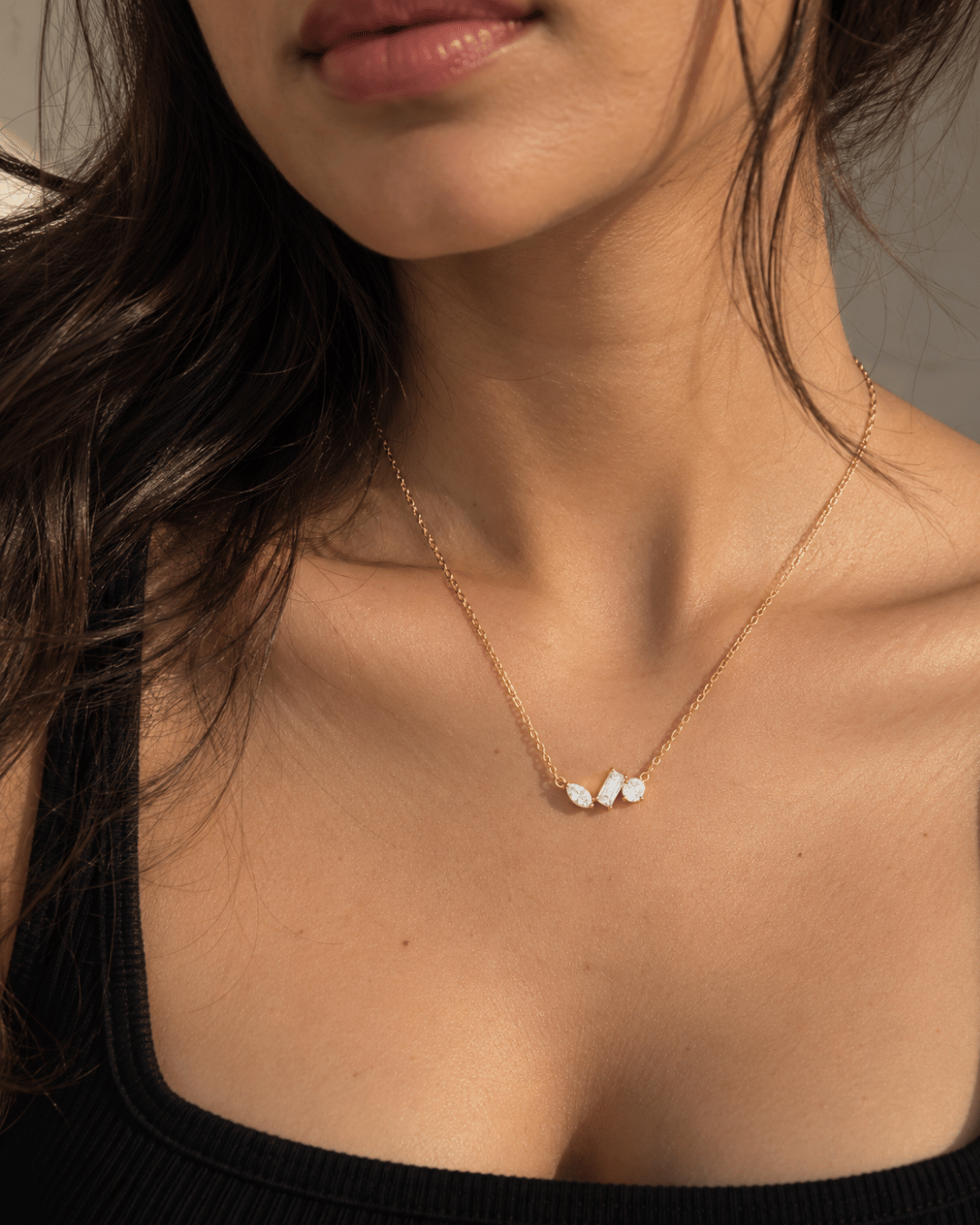 Trio Mixed-Cut CZ Pendant Necklace
