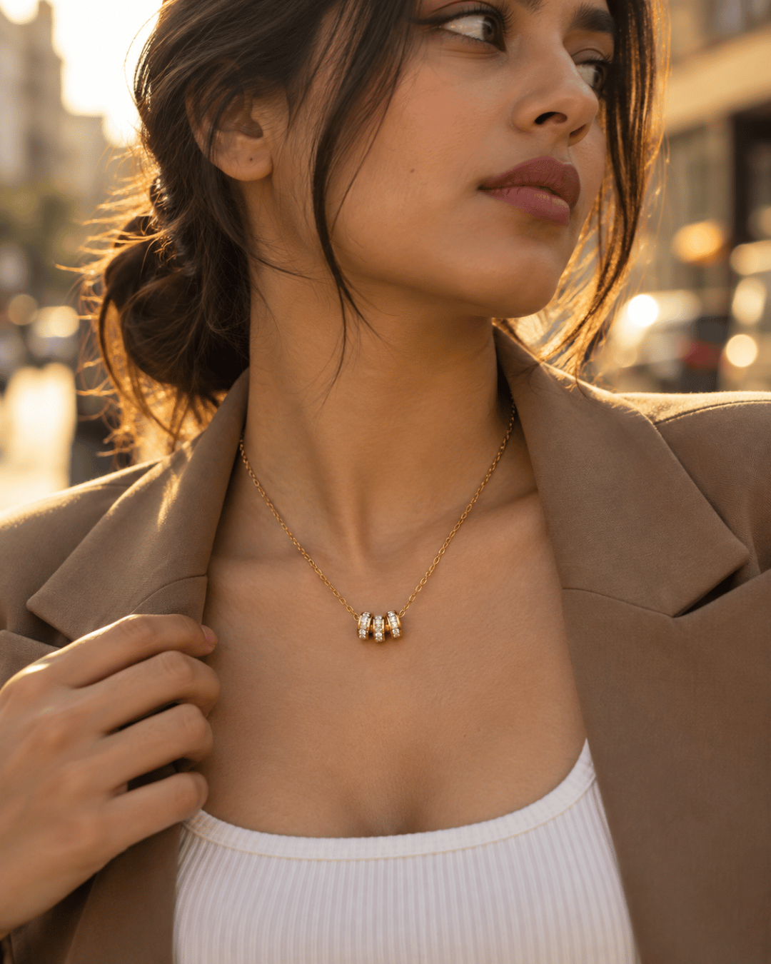 Triple Pavé Rondelle Pendant Necklace