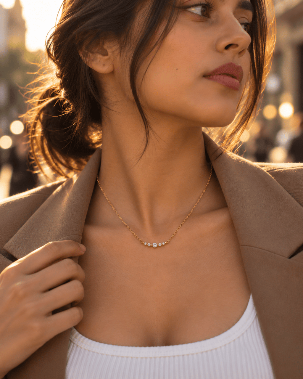 Five-Stone CZ Curve Necklace