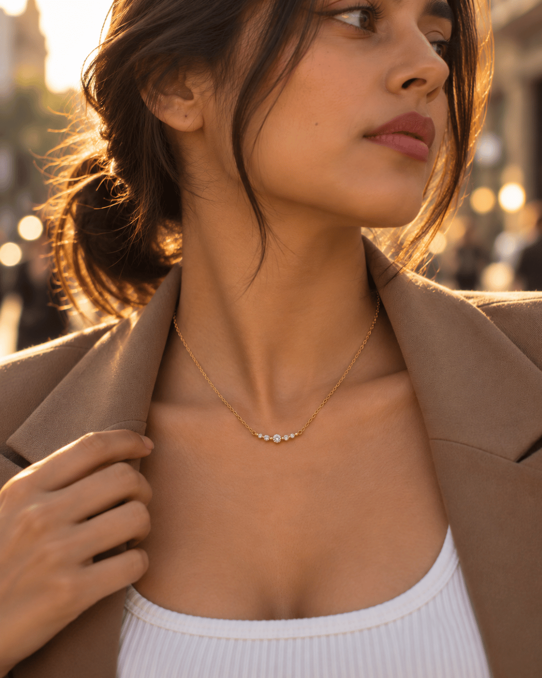 Five-Stone CZ Curve Necklace