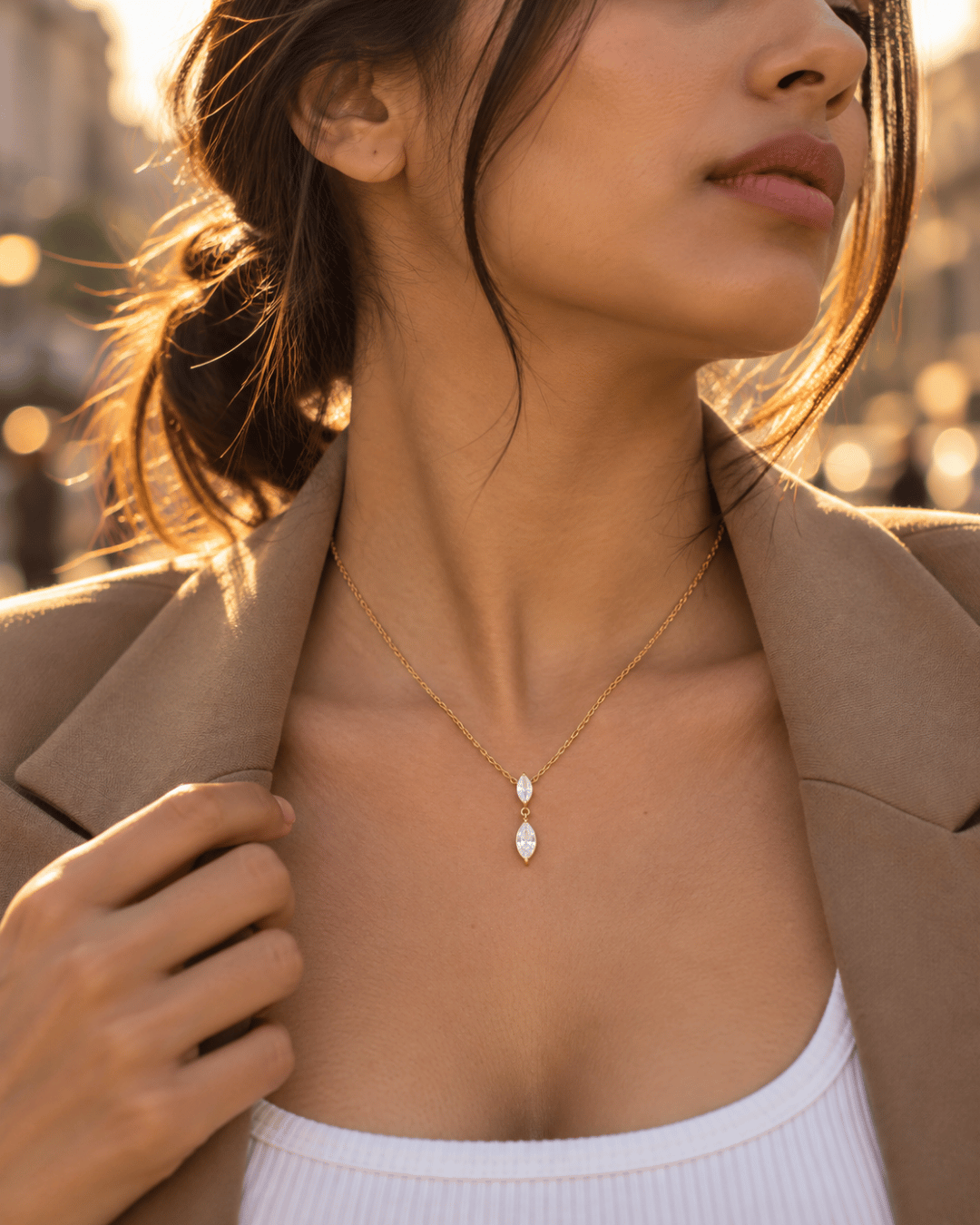 Double Marquise CZ Drop Necklace