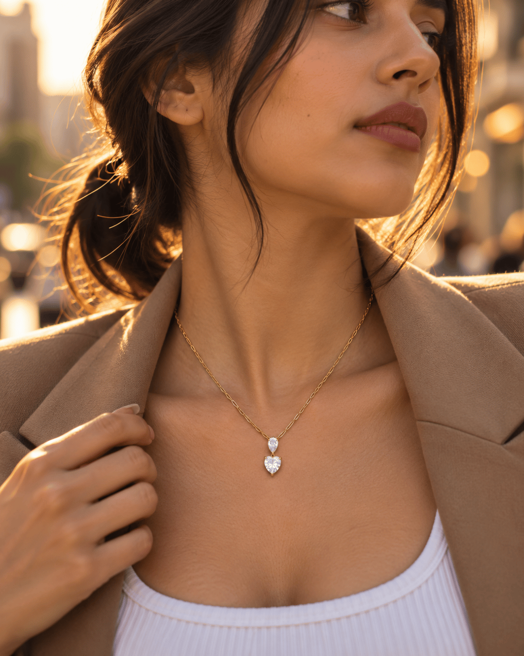 Pear & Heart CZ Double Drop Necklace