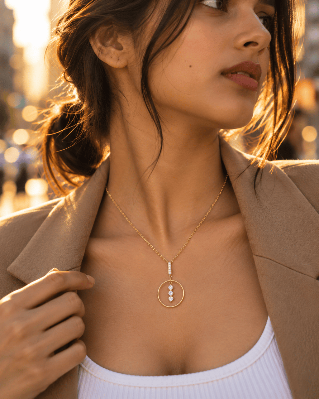 CZ Trio Circle Drop Pendant Necklace