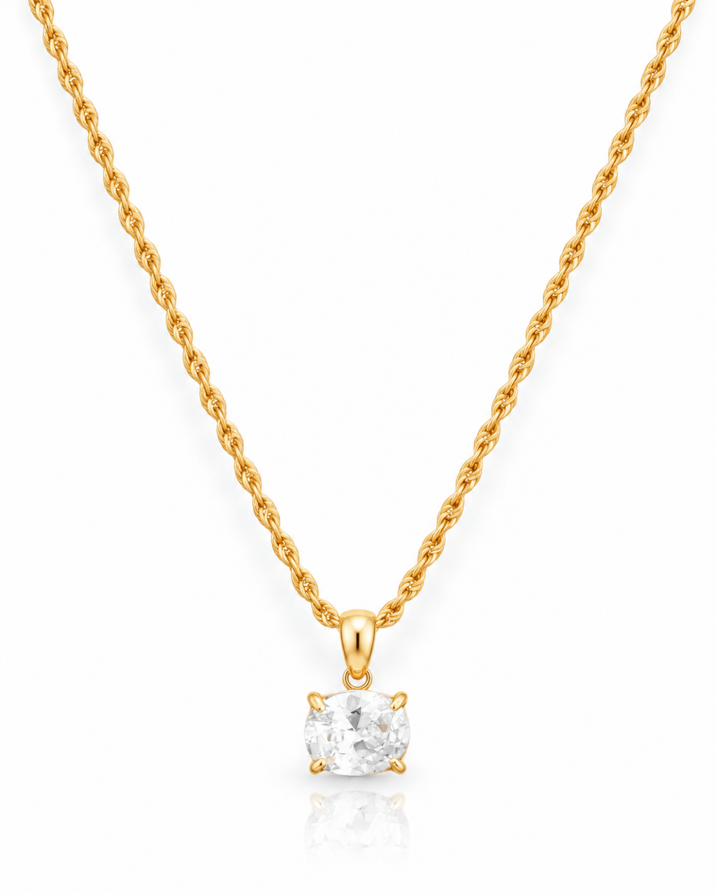 Cushion CZ Solitaire Rope Chain Necklace