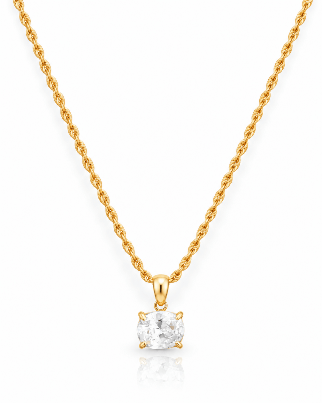 Cushion CZ Solitaire Rope Chain Necklace