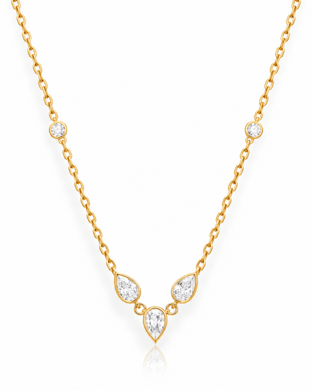 Pear & Round CZ Station Bezel Necklace
