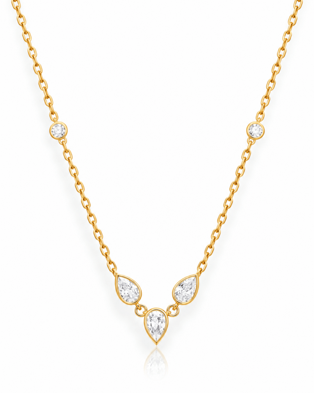 Pear & Round CZ Station Bezel Necklace