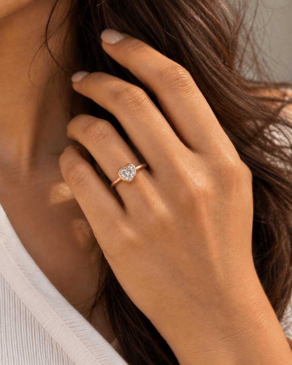 Heart CZ Bezel Solitaire Open Ring