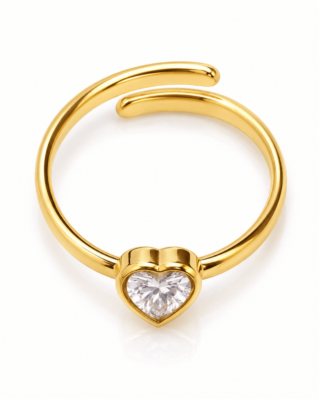 Heart CZ Bezel Solitaire Open Ring