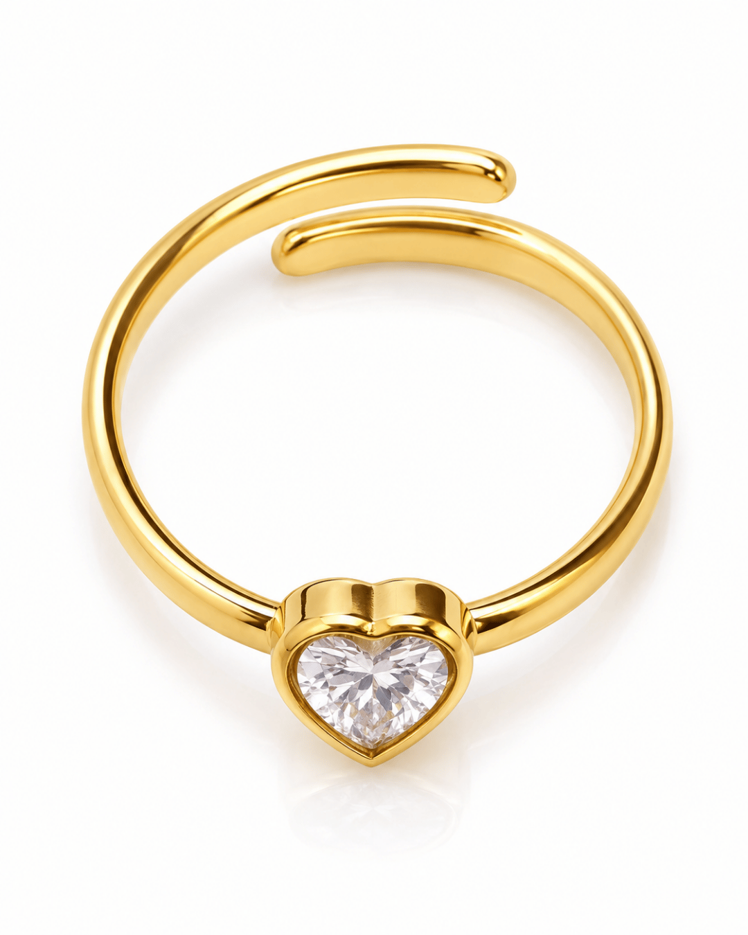 Heart CZ Bezel Solitaire Open Ring