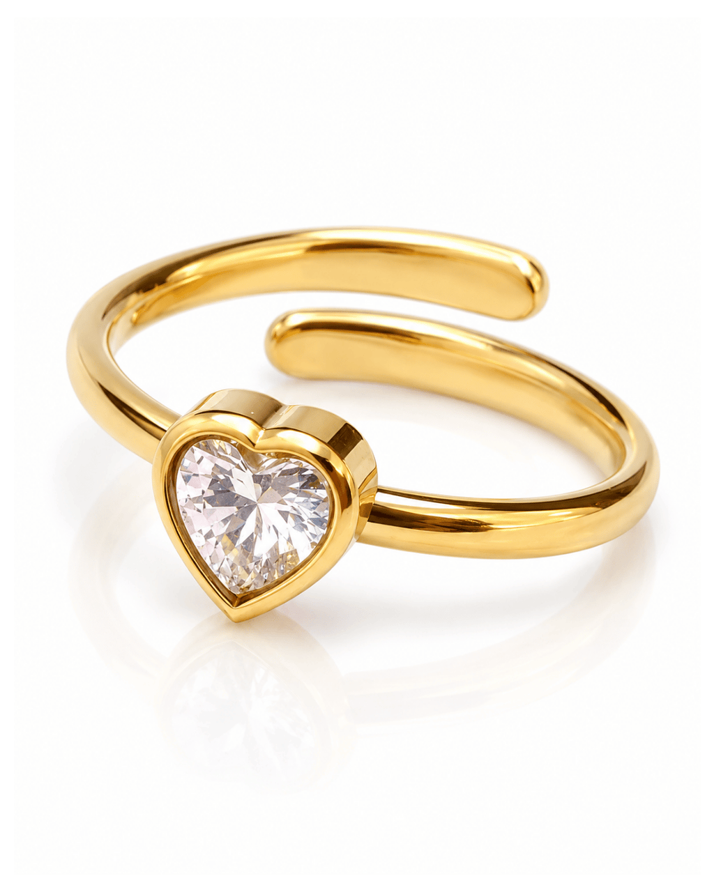Heart CZ Bezel Solitaire Open Ring