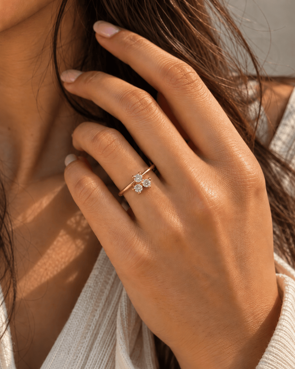 Trio CZ Cluster Open Ball-End Ring