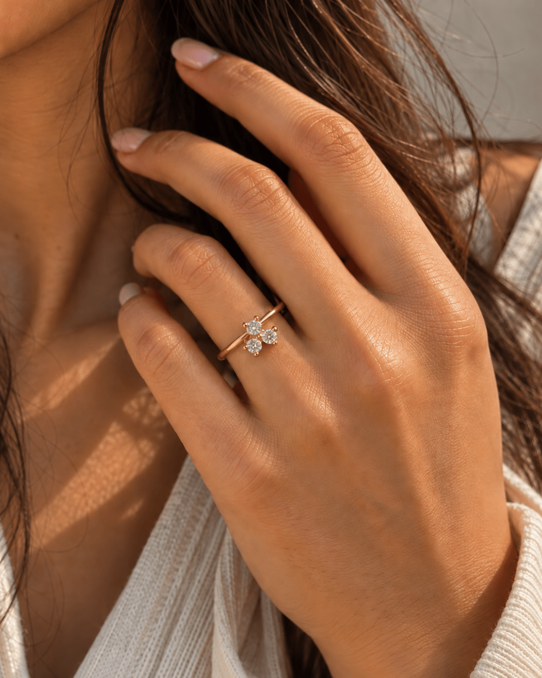 Trio CZ Cluster Open Ball-End Ring