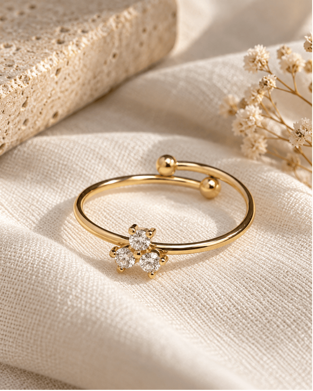 Trio CZ Cluster Open Ball-End Ring