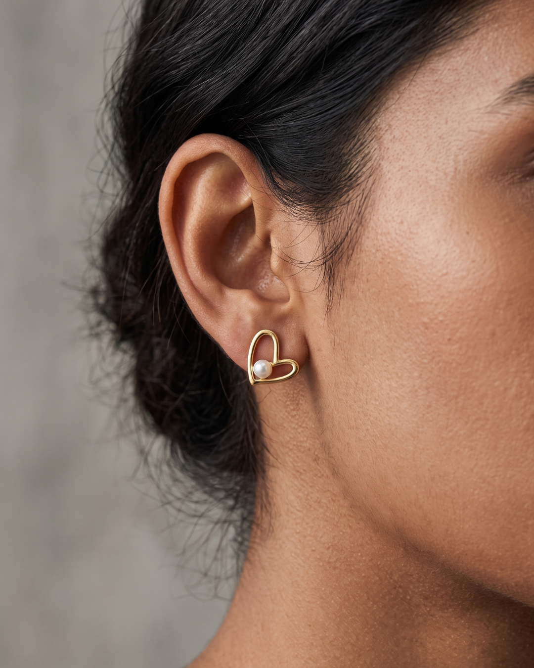 Open Heart Pearl Stud Earrings