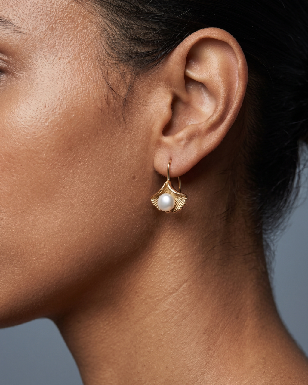 Pearl Ginkgo Leaf Drop Earrings