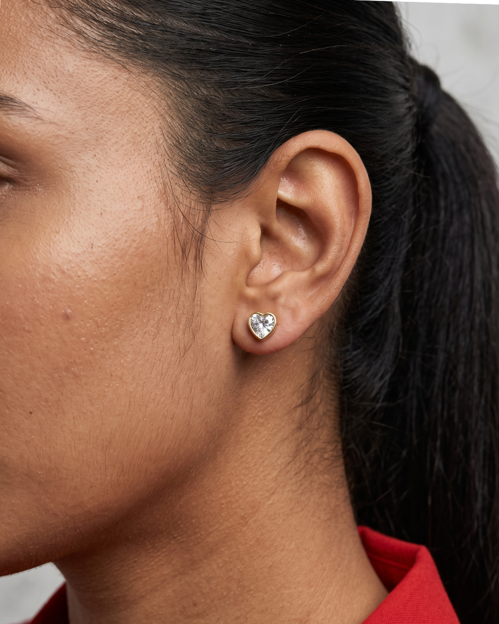 Heart CZ Bezel Stud Earrings