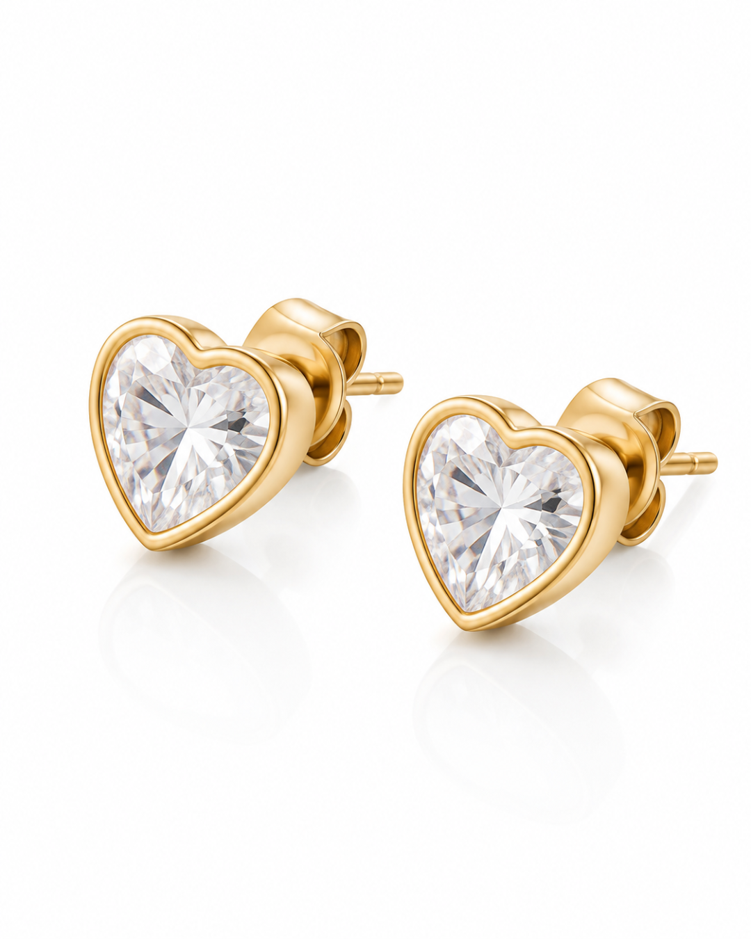 Heart CZ Bezel Stud Earrings