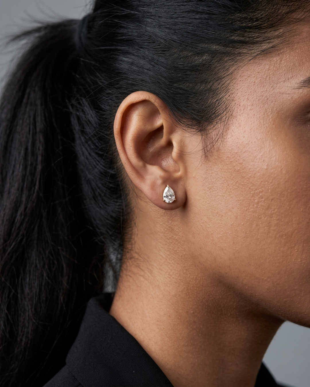 Pear CZ Solitaire Stud Earrings