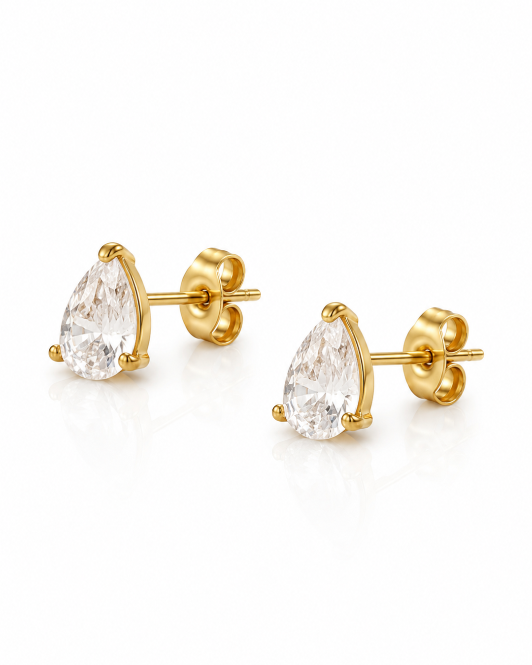 Pear CZ Solitaire Stud Earrings