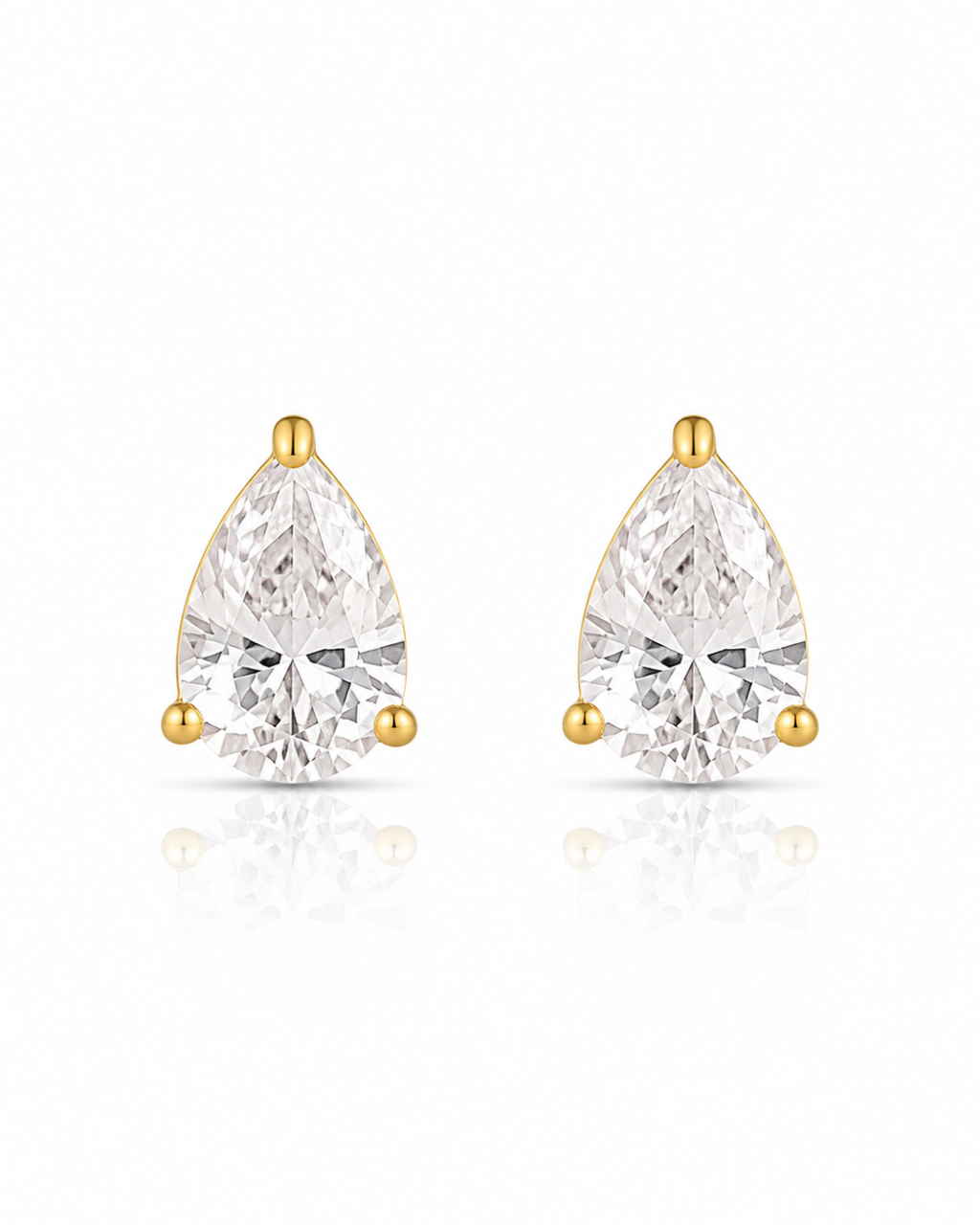 Pear CZ Solitaire Stud Earrings