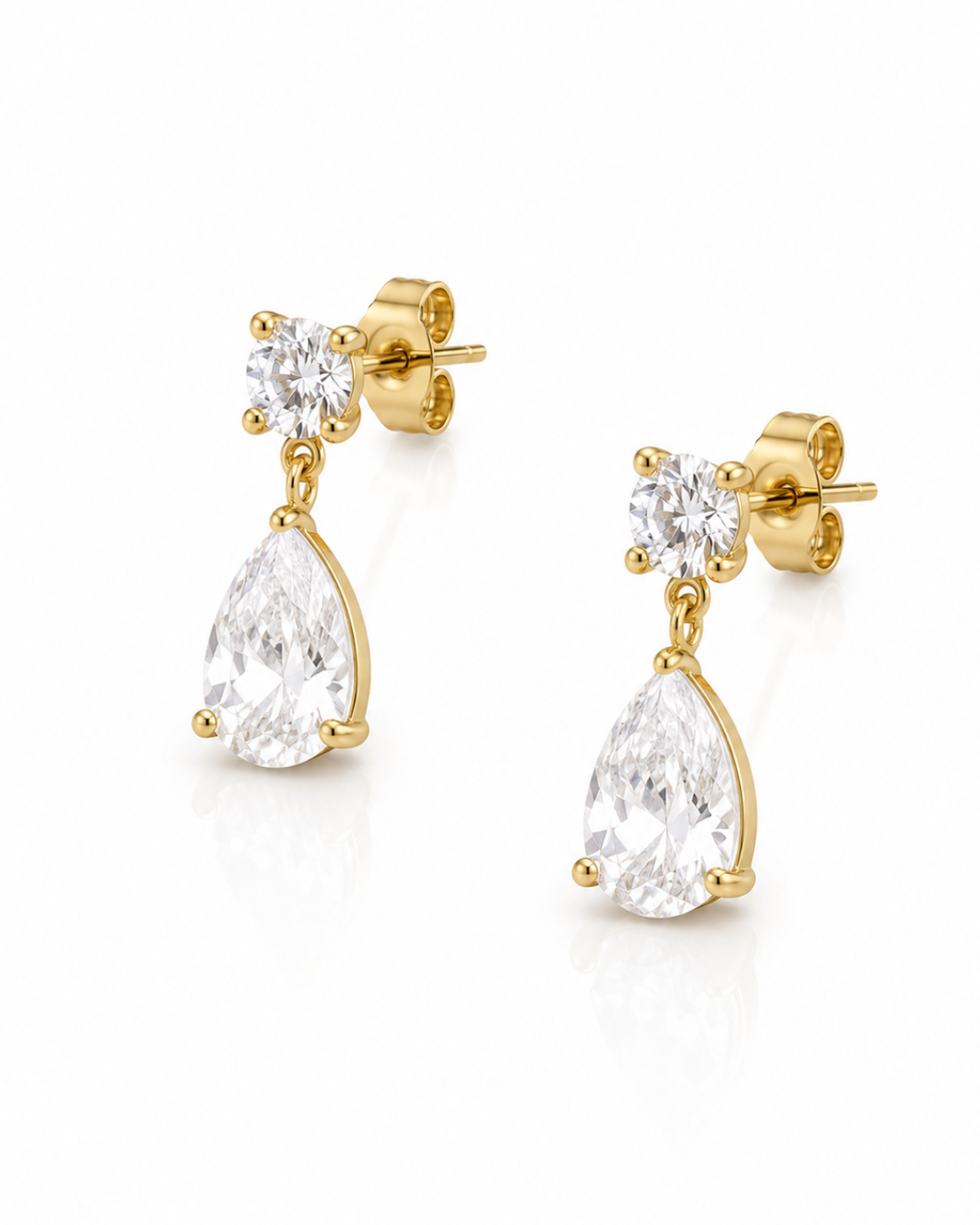 Round and Pear CZ Drop Earrings