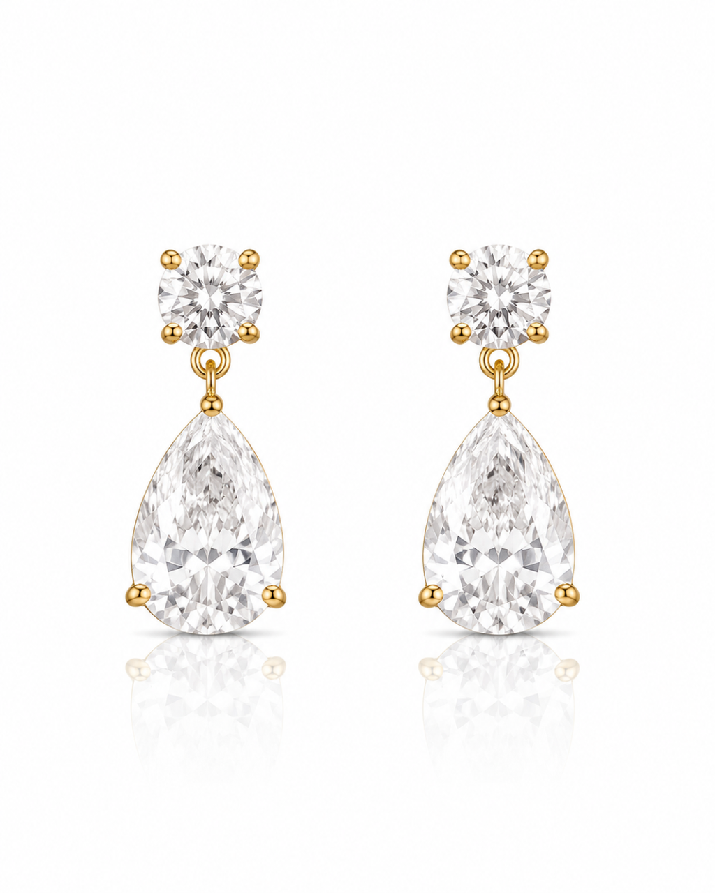 Round and Pear CZ Drop Earrings