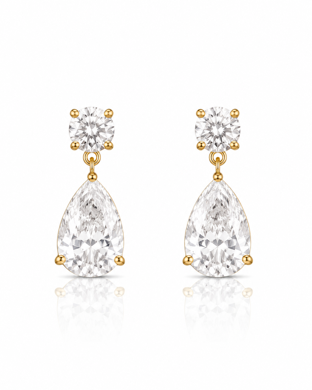 Round and Pear CZ Drop Earrings