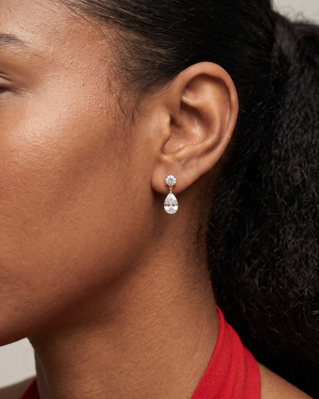 Round and Pear CZ Drop Earrings