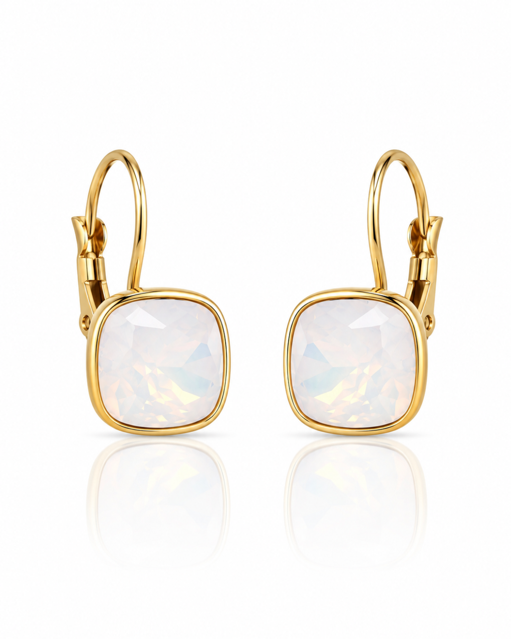 Opal Cushion Crystal Drop Earrings