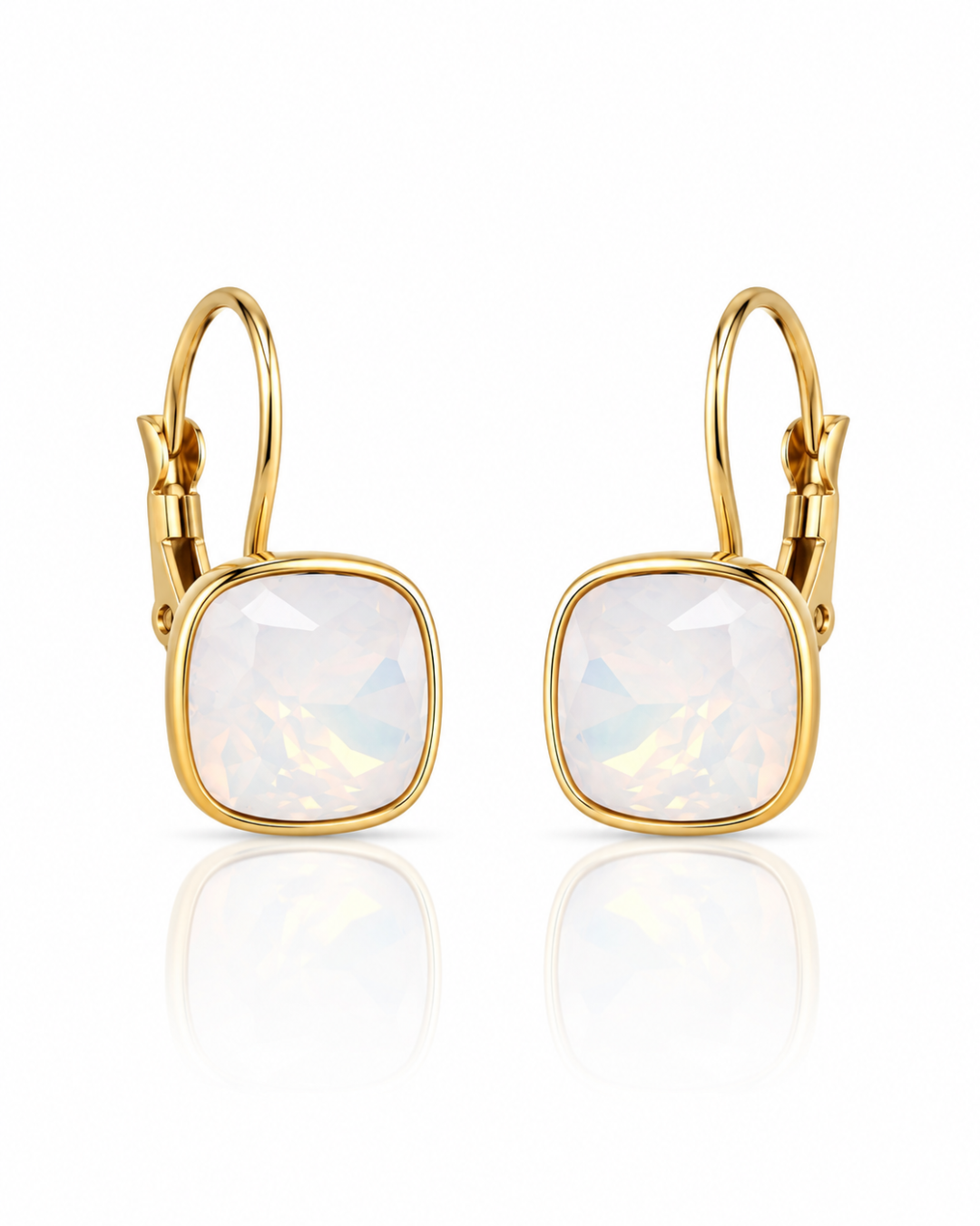 Opal Cushion Crystal Drop Earrings
