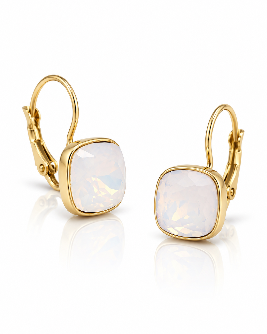 Opal Cushion Crystal Drop Earrings