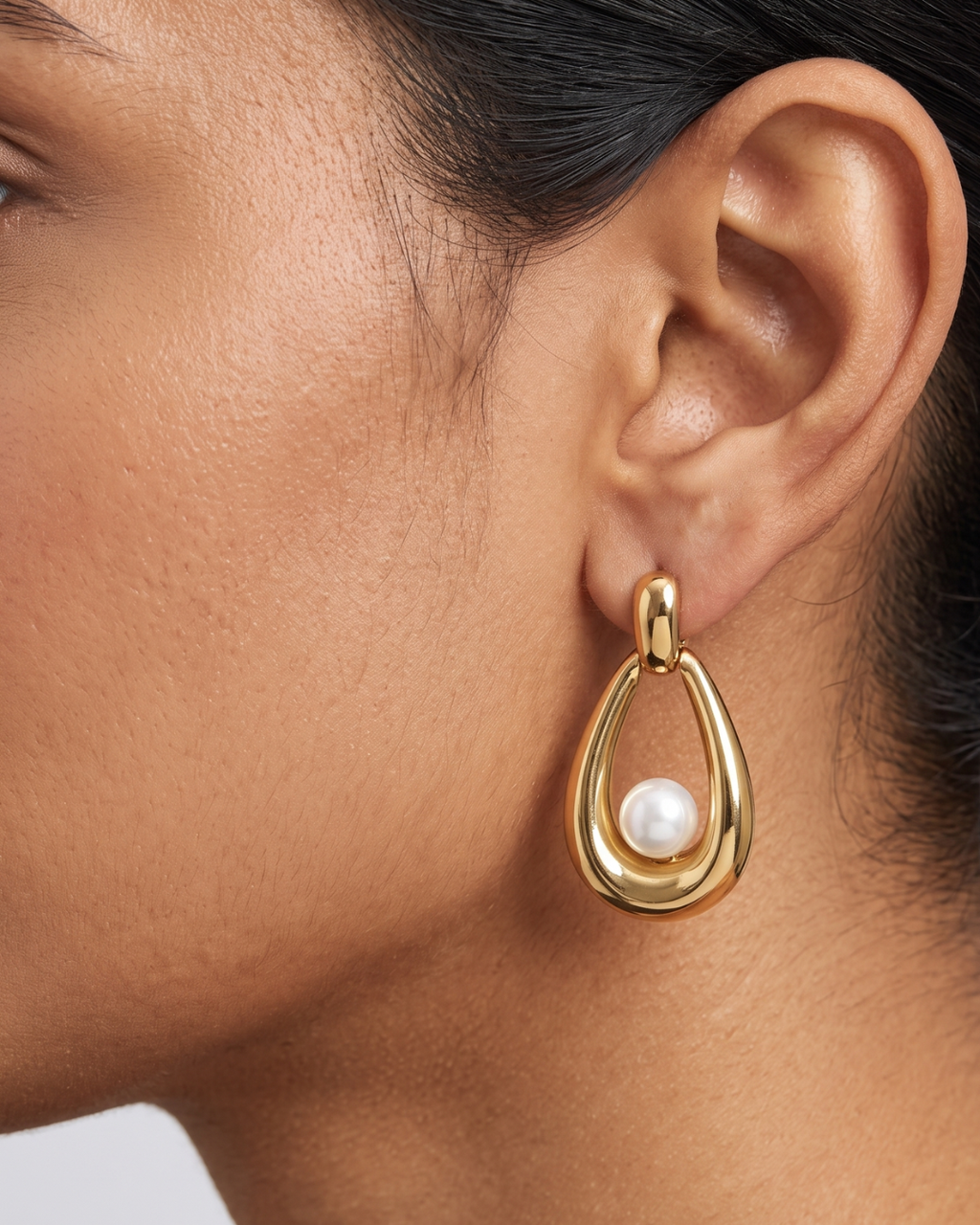 Gold Teardrop Pearl Drop Earrings