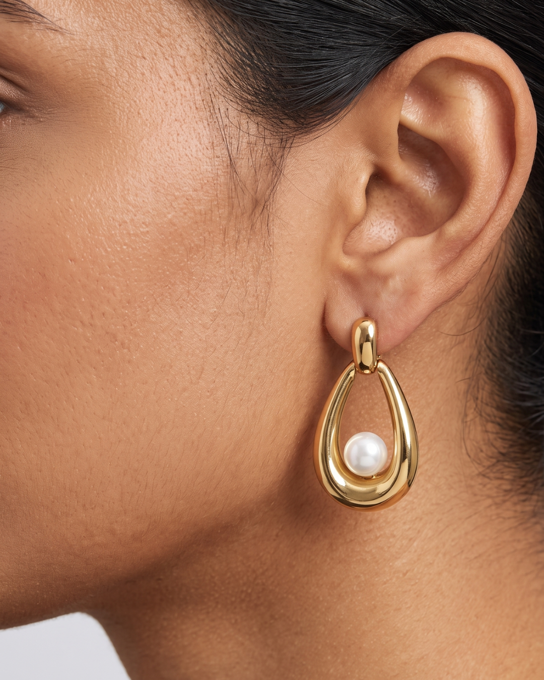 Gold Teardrop Pearl Drop Earrings