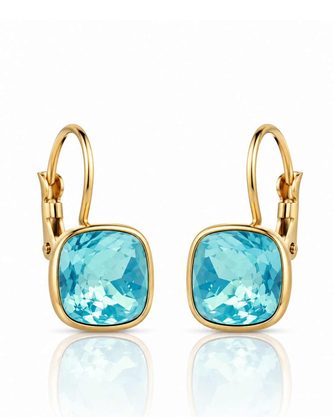 Aqua Cushion Crystal Leverback Earrings