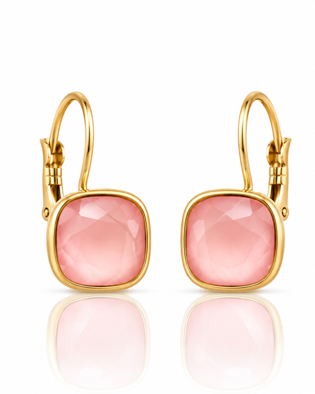 Blush Cushion Crystal Lever-Back Earrings