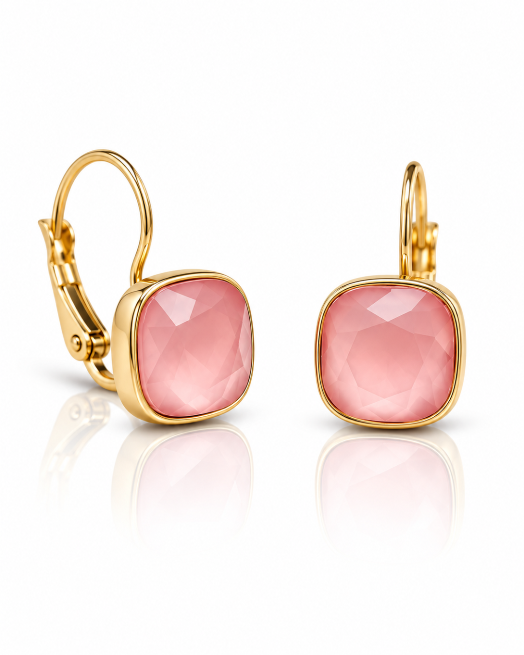 Blush Cushion Crystal Lever-Back Earrings