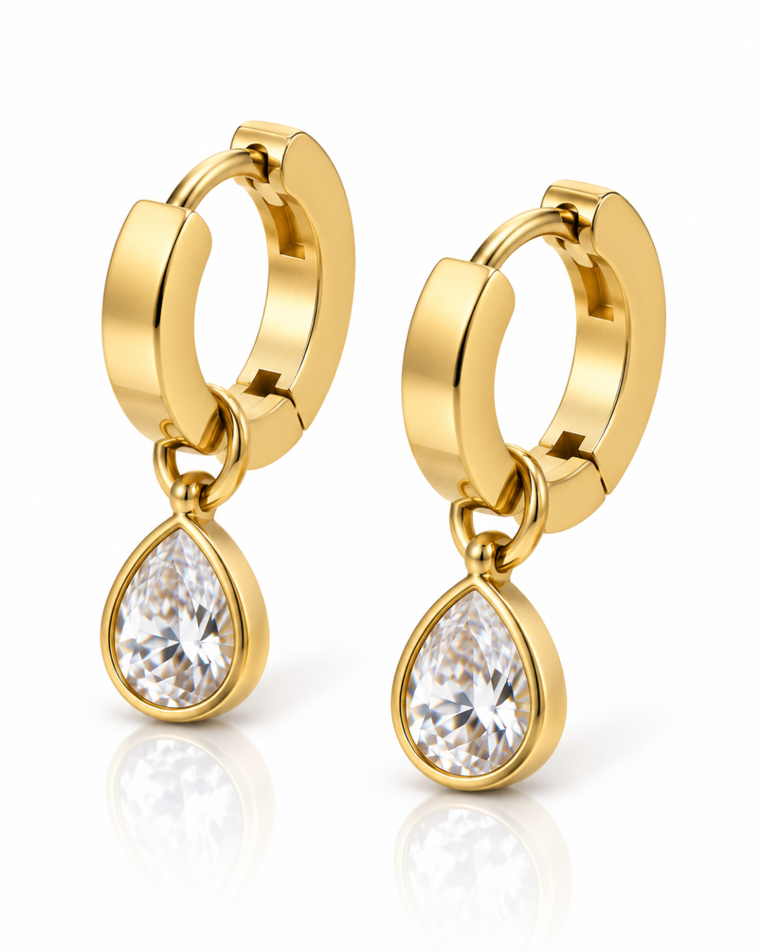 Pear CZ Drop Huggie Earrings