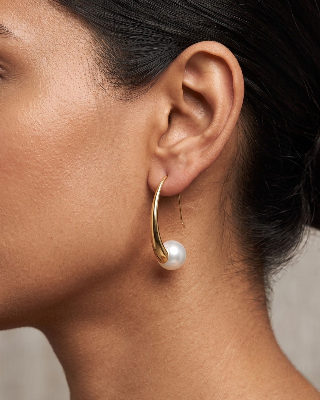 Curved Arc Pearl Drop Earrings