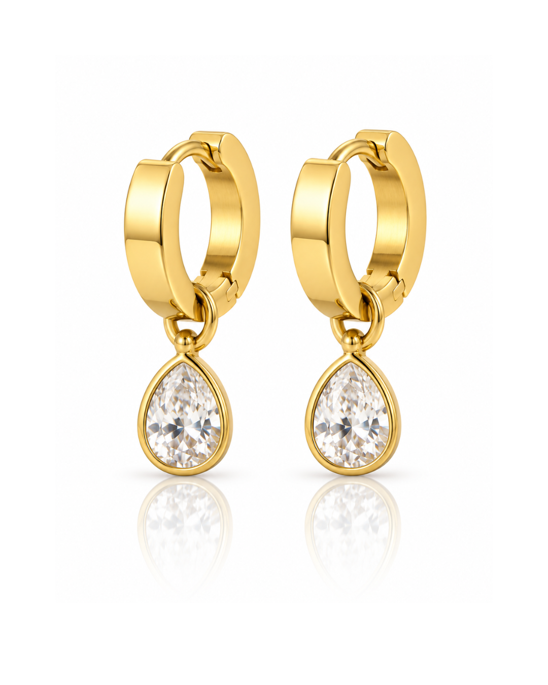 Pear CZ Drop Huggie Earrings