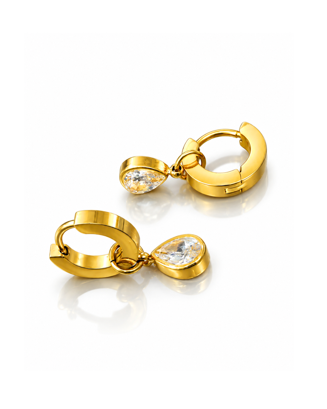 Pear CZ Drop Huggie Earrings