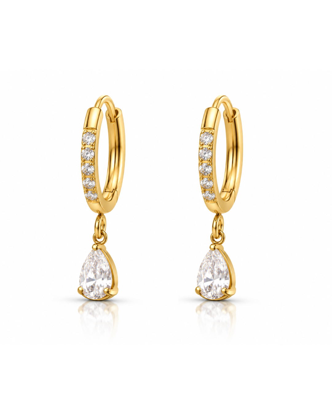 Pear Drop CZ Huggie Hoop Earrings