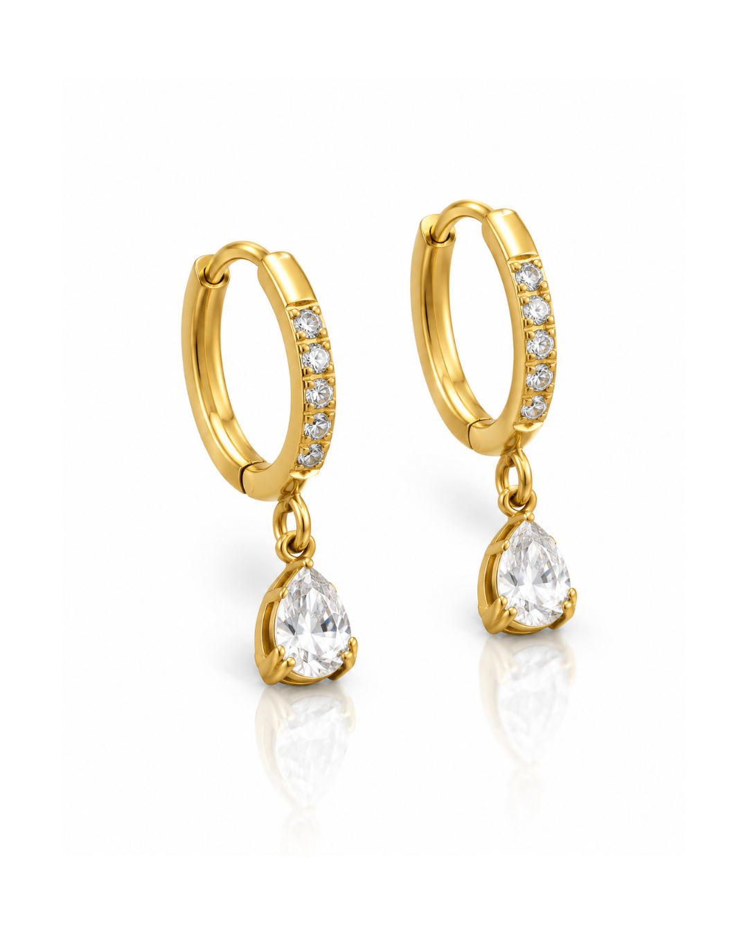 Pear Drop CZ Huggie Hoop Earrings