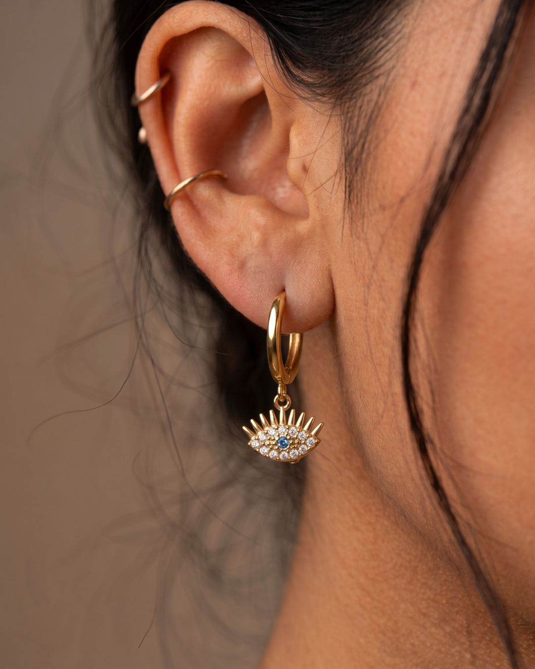 Evil Eye CZ Charm Hoop Earrings